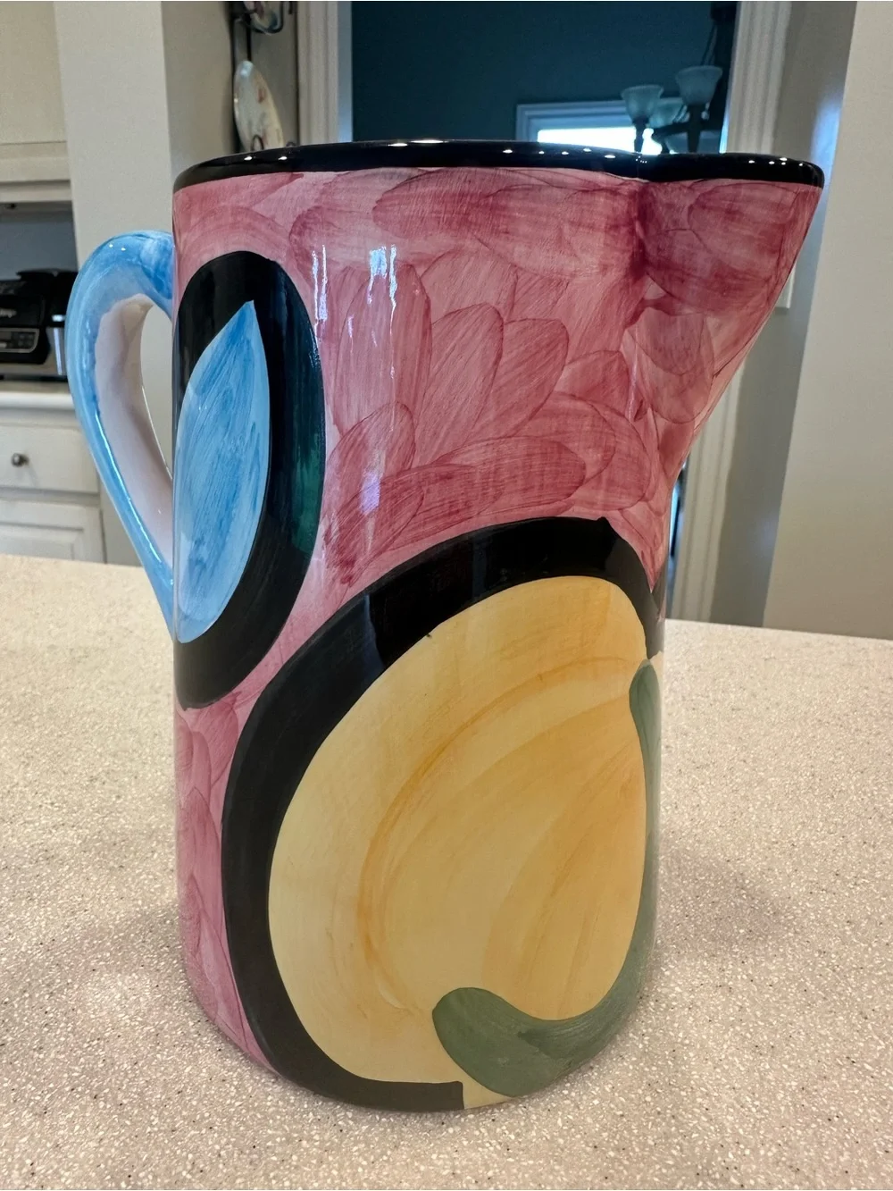 Pier 1 Hand-Painted Floral Ceramic Pitcher - Pink, Blue, Green